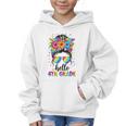 Hello 4th Grade Messy Bun Girls Back To School First Day Graphic Kid Hoodie Hello 4th Grade Messy Bun Girls Back To School First Day Graphic Kid Hoodie