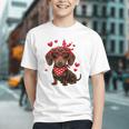 Dachshund Valentines Day Wiener Dog Lover Weenie Heart Raglan Baseball Tee Graphic Youth