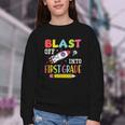 Blast Off Into First Grade Back To School Kids Rocket Space Youth Crewneck Sweatshirt