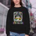 Bruh I'm In 5th Grade Back To School Messy Bun Tie Dye Headb Youth Crewneck Sweatshirt