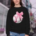Cute Coquette Baseball Pink Bow Player & Fan Girls Youth Crewneck Sweatshirt Cute Coquette Baseball Pink Bow Player & Fan Girls Youth Crewneck Sweatshirt