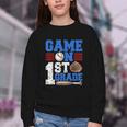 Game On First Grade Boy Baseball Back To School Youth Crewneck Sweatshirt Game On First Grade Boy Baseball Back To School Youth Crewneck Sweatshirt