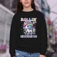 Kindergarten Back To School First Day Girls Rollin Unicorn Youth Crewneck Sweatshirt Kindergarten Back To School First Day Girls Rollin Unicorn Youth Crewneck Sweatshirt