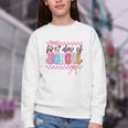 Girl First Day Of School Coquette Bow Pink Back To School Youth Crewneck Sweatshirt Girl First Day Of School Coquette Bow Pink Back To School Youth Crewneck Sweatshirt
