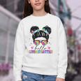 Hello Kindergarten Shirt Messy Bun Tie Dye Back To School Youth Crewneck Sweatshirt Hello Kindergarten Shirt Messy Bun Tie Dye Back To School Youth Crewneck Sweatshirt