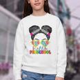 Hello Preschool Messy Bun Tie Dye Back To School Girls Kids Youth Crewneck Sweatshirt