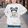Hello 1st Grade Messy Bun Girl Back To School First Day Youth Crewneck Sweatshirt Hello 1st Grade Messy Bun Girl Back To School First Day Youth Crewneck Sweatshirt