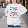 Kids Watch Out 1st Grade Here I Come Girls Cat Back To School Youth Crewneck Sweatshirt