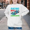 Racing Into Kindergarten Race Car Driver Back To School Performance Youth Crewneck Sweatshirt Racing Into Kindergarten Race Car Driver Back To School Performance Youth Crewneck Sweatshirt