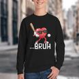 Valentines Bruh Red Heart Playing Baseball Men Boys Kids Youth Crewneck Sweatshirt