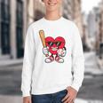 Heart Playing Baseball Valentines Day Youth Crewneck Sweatshirt