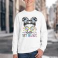 Hello 1st Grade Messy Bun Girl Back To School First Day Youth Crewneck Sweatshirt Hello 1st Grade Messy Bun Girl Back To School First Day Youth Crewneck Sweatshirt