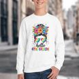 Hello 4th Grade Messy Bun Girls Back To School First Day Youth Crewneck Sweatshirt Hello 4th Grade Messy Bun Girls Back To School First Day Youth Crewneck Sweatshirt