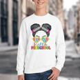 Hello Preschool Messy Bun Tie Dye Back To School Girls Kids Youth Crewneck Sweatshirt