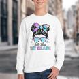 Little Miss 1st Grade Messy Bun Back To School Girls Kids Youth Crewneck Sweatshirt