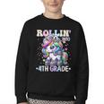 4th Grade Back To School First Day Girls Rollin Unicorn Youth Crewneck Sweatshirt 4th Grade Back To School First Day Girls Rollin Unicorn Youth Crewneck Sweatshirt