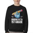 Back To School First Grade Sloth Hanging Out In 1st Grade Youth Crewneck Sweatshirt Back To School First Grade Sloth Hanging Out In 1st Grade Youth Crewneck Sweatshirt