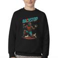 Backstop Catcher Baseball Graphic Youth Crewneck Sweatshirt Backstop Catcher Baseball Graphic Youth Crewneck Sweatshirt