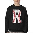 Baseball Alphabet Monogram Initial Letter R Youth Crewneck Sweatshirt