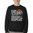 Baseball Fan Vintage Retro Eat Sleep Baseball Repeat Youth Crewneck Sweatshirt