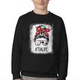 Bleached Tia Life Soccer Messy Bun Baseball Game Day Youth Crewneck Sweatshirt Bleached Tia Life Soccer Messy Bun Baseball Game Day Youth Crewneck Sweatshirt