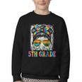 Bruh I'm In 5th Grade Back To School Messy Bun Tie Dye Headb Youth Crewneck Sweatshirt
