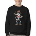 Cowboy Skeleton Baseball Halloween Graphic Youth Crewneck Sweatshirt