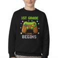 First Day Of 1st Grade Level Begins Back To School Boy Youth Crewneck Sweatshirt