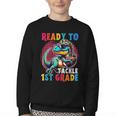First Day Back To School 1st Grade Boys Football Dinosaur Youth Crewneck Sweatshirt