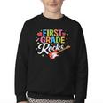 First Grade Rocks Colorful Back To School Guitar Youth Crewneck Sweatshirt First Grade Rocks Colorful Back To School Guitar Youth Crewneck Sweatshirt