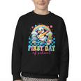 Happy First Day Of School Goose Cute Duck Back To School Youth Crewneck Sweatshirt