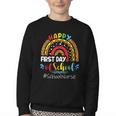 Happy First Day Of School Nurse Rainbow Back To School Youth Crewneck Sweatshirt