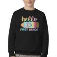 Hello First Grade Back To School Pencil Tie Dye 1st Grade Youth Crewneck Sweatshirt Hello First Grade Back To School Pencil Tie Dye 1st Grade Youth Crewneck Sweatshirt