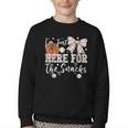 I'm Just Here For The Snacks Baseball Coquette Game Day Girl Youth Crewneck Sweatshirt