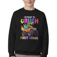 I'm Ready To Crush First Grade Dinosaur Truck Back To School Youth Crewneck Sweatshirt I'm Ready To Crush First Grade Dinosaur Truck Back To School Youth Crewneck Sweatshirt