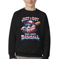 Just A Boy Who Loves Baseball Patriotic Drip For Youth Boys Youth Crewneck Sweatshirt