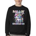 Kindergarten Back To School First Day Girls Rollin Unicorn Youth Crewneck Sweatshirt Kindergarten Back To School First Day Girls Rollin Unicorn Youth Crewneck Sweatshirt