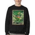 Leprechaun Playing Baseball Japanese Art St Patricks Day Youth Crewneck Sweatshirt