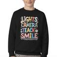 Lights Camera Teach Smile Back To School Awesome Learners Youth Crewneck Sweatshirt Lights Camera Teach Smile Back To School Awesome Learners Youth Crewneck Sweatshirt
