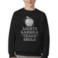 Lights Camera Teach Smile Disco-Ball Back To School Outfit Youth Crewneck Sweatshirt