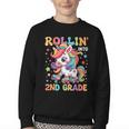 Second Grade Back To School First Day Girls Rollin Unicorn Youth Crewneck Sweatshirt Second Grade Back To School First Day Girls Rollin Unicorn Youth Crewneck Sweatshirt