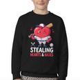 Stealing Hearts And Bases Baseball Player Valentine's Day Youth Crewneck Sweatshirt