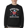 Valentines Day Baseball Stealing Hearts Bases Boys Kids Men Youth Crewneck Sweatshirt