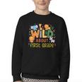 Wild About First Grade Safari Jungle Animals Back To School Youth Crewneck Sweatshirt