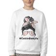 Custodian Life Messy Bun Hair Glasses Leopard Back To School Youth Crewneck Sweatshirt Custodian Life Messy Bun Hair Glasses Leopard Back To School Youth Crewneck Sweatshirt
