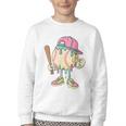 Cute Baseball Ice Cream Drip For Girls & Boys 2 Sides Youth Crewneck Sweatshirt