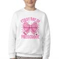 First Day Of Preschool Coquette Bow Back To School Girls Youth Crewneck Sweatshirt First Day Of Preschool Coquette Bow Back To School Girls Youth Crewneck Sweatshirt