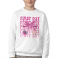 First Day Of School Girls Coquette Bow Back To School Performance Youth Crewneck Sweatshirt First Day Of School Girls Coquette Bow Back To School Performance Youth Crewneck Sweatshirt