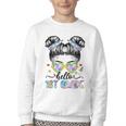 Hello 1st Grade Messy Bun Girl Back To School First Day Youth Crewneck Sweatshirt Hello 1st Grade Messy Bun Girl Back To School First Day Youth Crewneck Sweatshirt