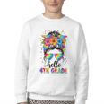 Hello 4th Grade Messy Bun Girls Back To School First Day Youth Crewneck Sweatshirt Hello 4th Grade Messy Bun Girls Back To School First Day Youth Crewneck Sweatshirt